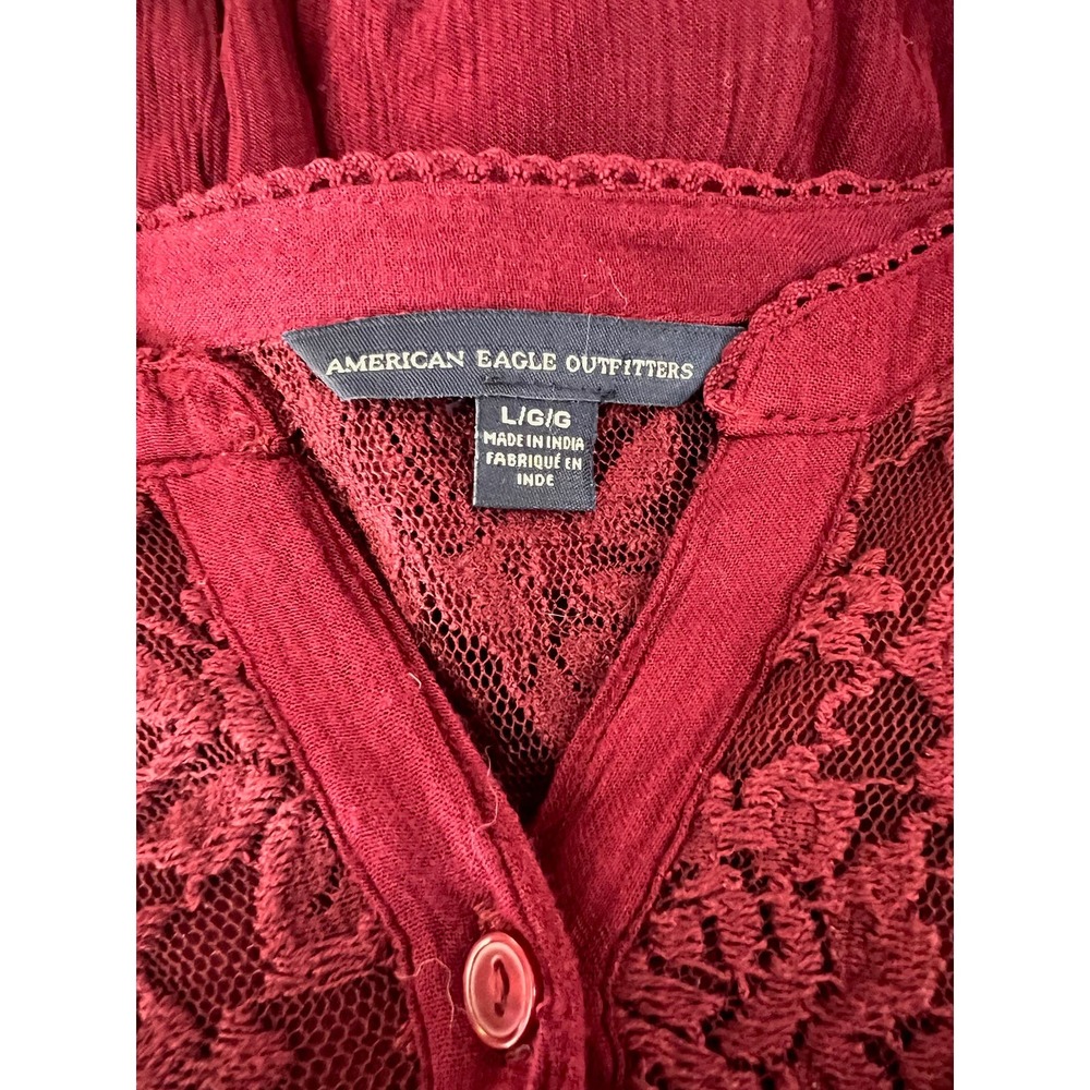 American Eagle Outfitters Burgandy Long Sleeves Tunic Lace Button Up Top Size L - Picture 7 of 10